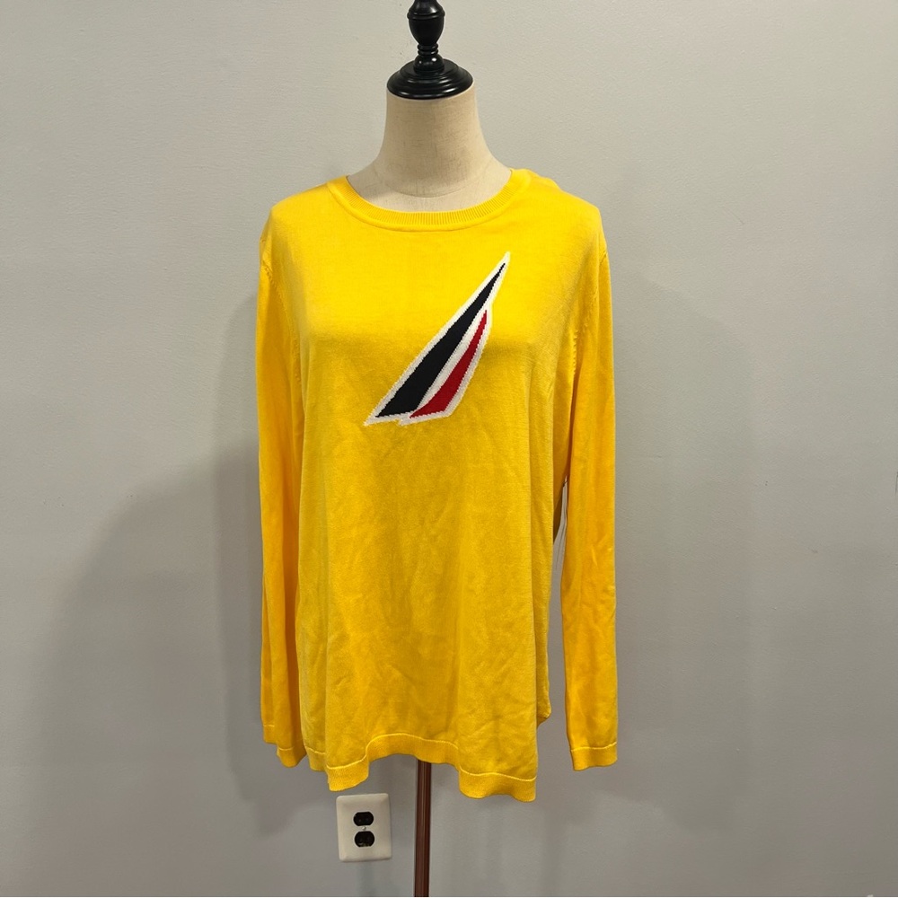 Nautica Jeans Bright Yellow Fine G Sweater With Nautica Logo - Size XL - Reemoly